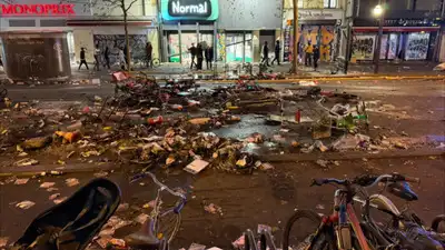 Visuals from Châtelet in Paris showed streets littered with rubbish in the aftermath of violent