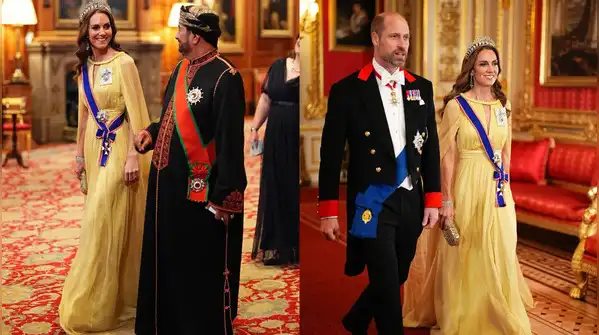 Dressed in a butter yellow Elie Saab gown and Queen Mary’s Lover’s Knot tiara, the Princess