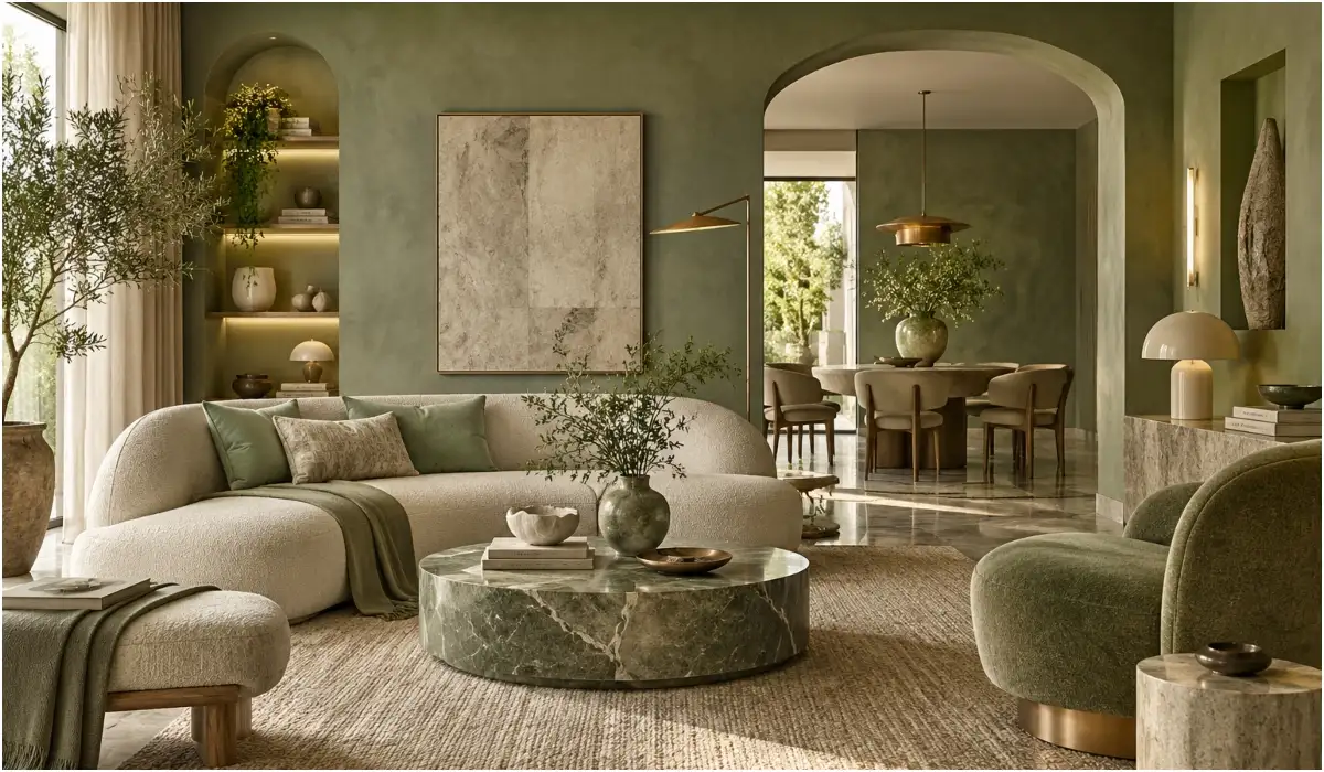 ” A muted green may not be the first colour that comes to mind when you think of a richly