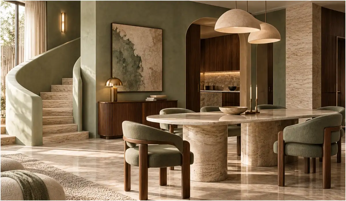 ” A muted green may not be the first colour that comes to mind when you think of a richly