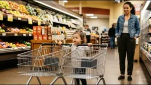 Viral video: Toddler struggles to manage two grocery carts but refuses to give up; why letting
