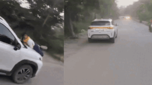 Watch: Woman catches husband with lover, clings to car bonnet as he tries to kill