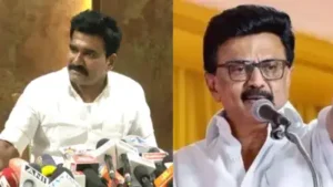 CTR Nirmal Kumar (L) criticized MK Stalin (R) for losing moral authority to question