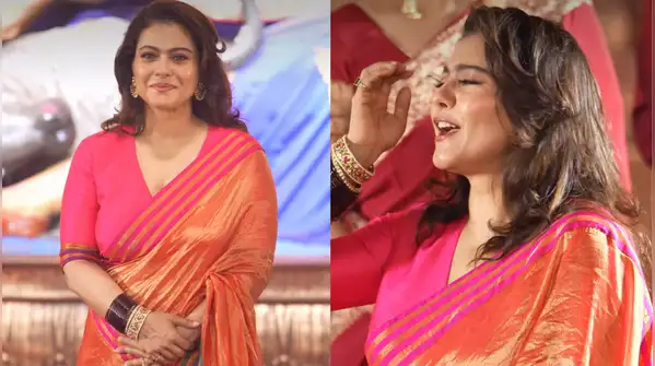 Kajol brings the orange fever to Mukherjee Bari Pujo with her Maha Shashthi saree look — Durga Puja