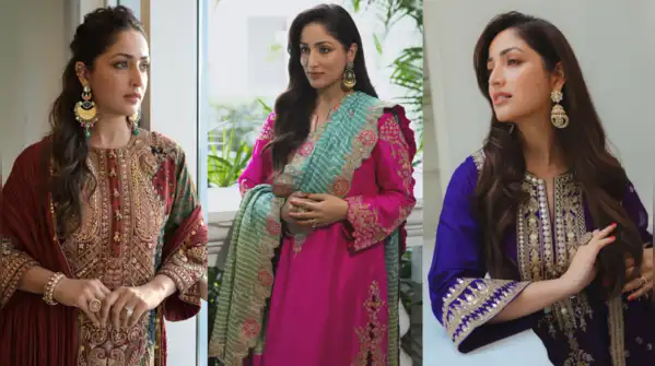 From the good-luck charm of red to the regal charm of purple, Yami Gautam’s festive clothing is