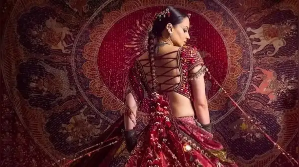 Kangana Ranaut went all out with a richly printed lehenga, chunky oxidised jewellery