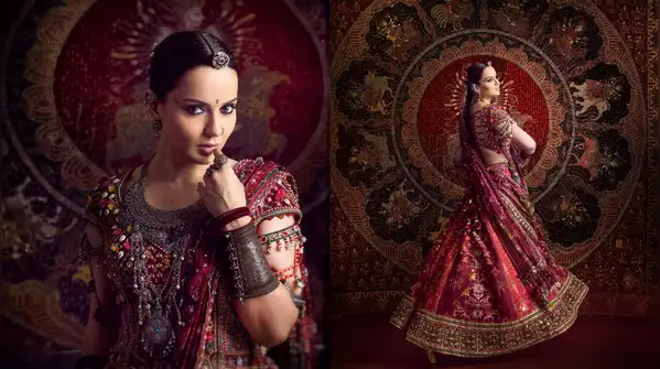 Kangana Ranaut went all out with a richly printed lehenga, chunky oxidised jewellery