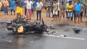 Two killed, two injured as motorcycles collide and catch fire near Mathur toll plaza