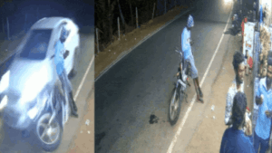 Watch: Car sends bike flying in dramatic crash, but man sitting atop escapes without a scratch