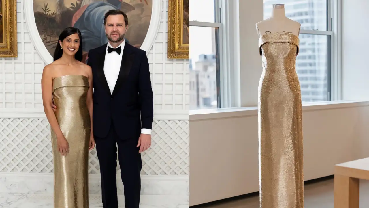 Usha Vance's golden Oscar de la Renta gown was the only glamour moment at the Trump-Xi dinner