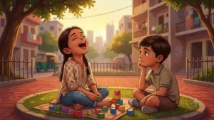 Young children often sing while they are already doing something else, playing, getting