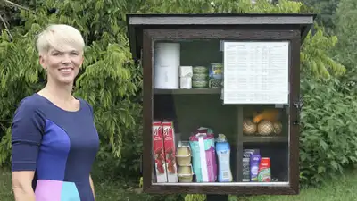In 2016, an Arkansas woman put one wooden pantry outside a church with food and toiletries; within