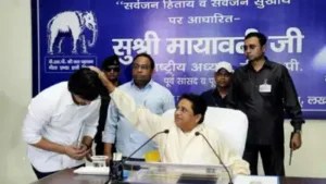 A file photo shows BSP chief Mayawati with her nephew Akash Anand