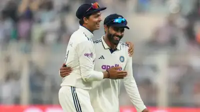 India's Ravindra Jadeja, right, with Yashasvi Jaiswal (AP Photo)