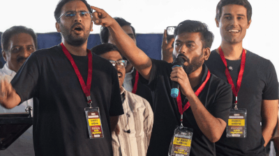 CJP leaders and YouTuber Dhruv Rathee during 'People's Tribunal' protest held at Freedom Park