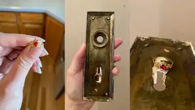 Couple restoring 1913 home finds a mystery ring glued inside a door plate — Hidden treasure behind