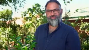 His garden is packed with exotic fruit trees from all over the world, from coffee