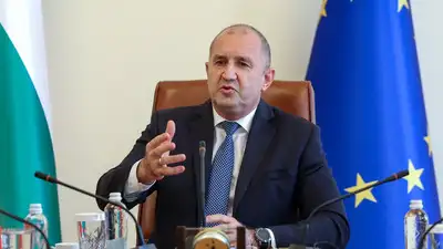 Bulgarian Prime Minister Rumen Radev addresses the media following the incident in Bulgaria's