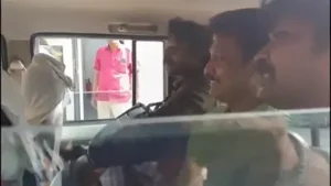 Anbil Mahesh Poyyamozhi (Middle) after his arrest by Central Crime Branch police on Monday
