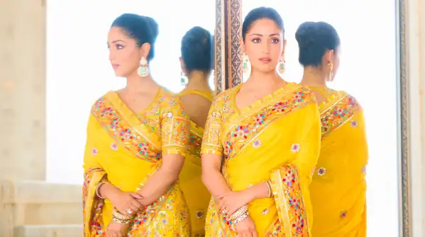 she wore an Abu Jani Sandeep Khosla saree, distinguished by timeless Indian aesthetics