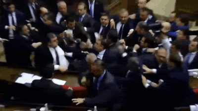 Armenia MPs trade blows as parliament erupts into mass brawl — Chaos on camera