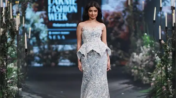 At Lakmē Fashion Week, Sara Arjun walked the ramp as a model for Anushree Reddy, showcasing