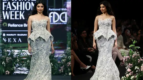 At Lakmē Fashion Week, Sara Arjun walked the ramp as a model for Anushree Reddy, showcasing
