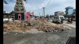 NH service road work remains stalled at Periyanaickenpalayam flyover as temple yet to be removed