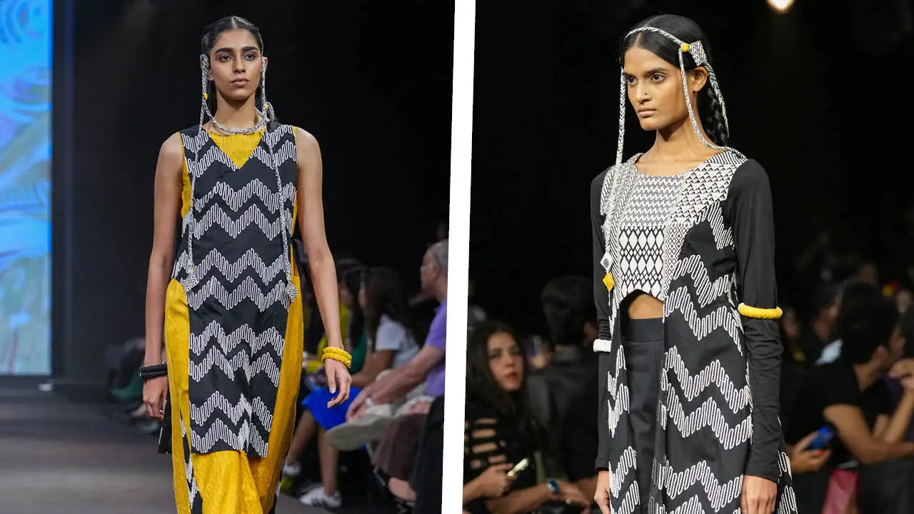 Contrasting fabrics were central to the collection Working with a monochromatic palette