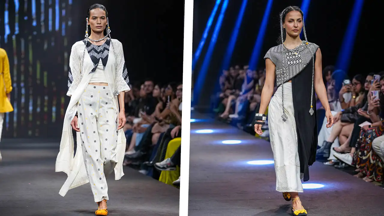 Contrasting fabrics were central to the collection Working with a monochromatic palette