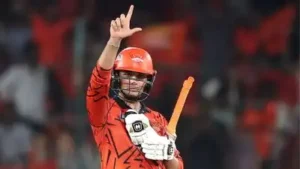 Abhishek Sharma celebrates after reaching his half century