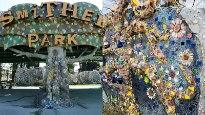 Broken crockery, discarded tiles, shells, bottle caps, keys and ends of found objects have