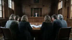 Representative Image of a courtroom scene depicting a family inheritance dispute among five