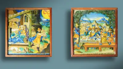 Two 16th-century Italian Renaissance maiolica plaques that disappeared into a private