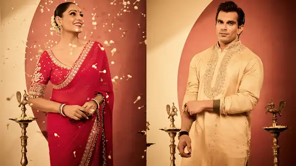 Adopting the most classic festive colours of red and gold, she enhanced her Durga Puja