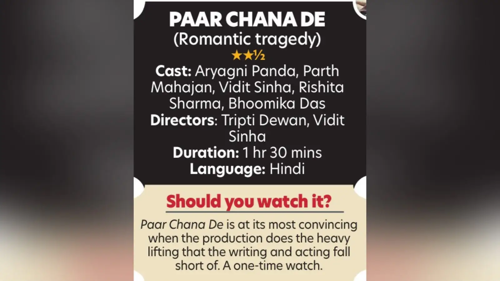 A tragic romance that turns too filmy