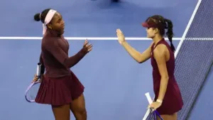 Coco Gauff after winning her round of 32 match against China's Sun Xinran