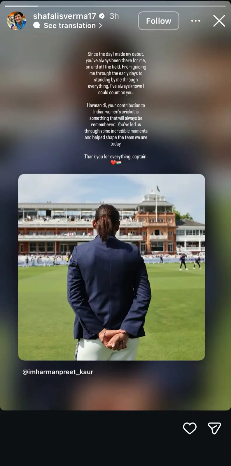 “You gave Indian cricket everything as captain, Harman
