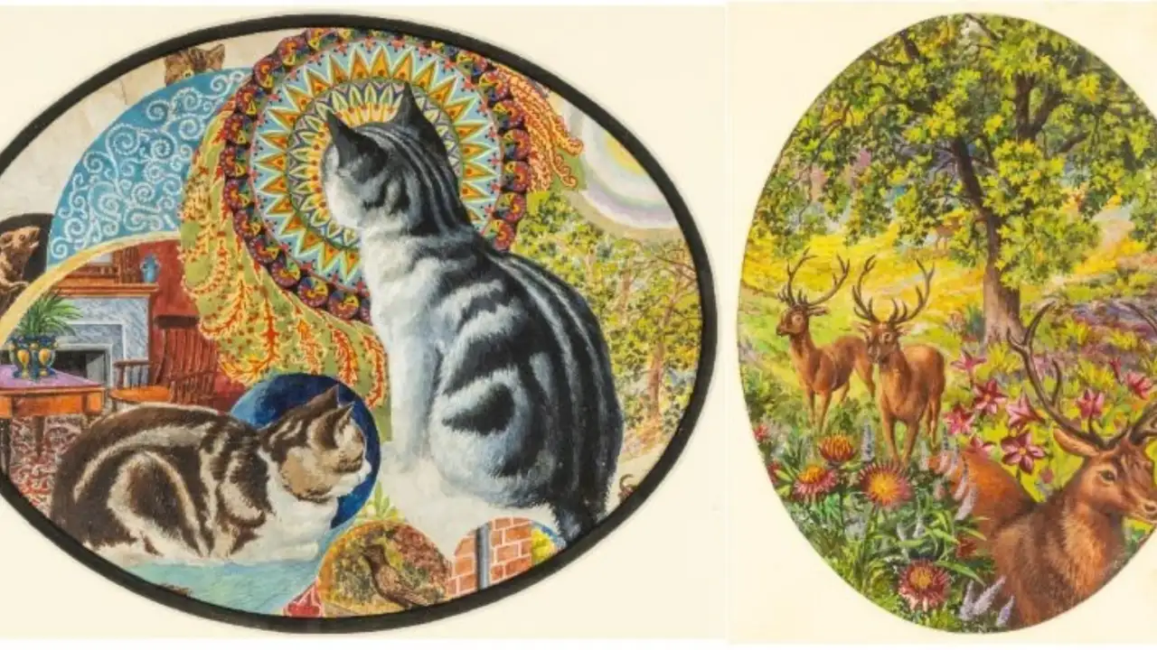 A couple rescued two discarded cat paintings from a skip while walking their dog and hung them