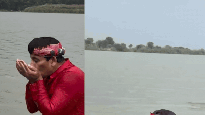 BJP MP Manoj Tiwari took a dip in the Yamuna on Thursday, claiming that the river’s pollution