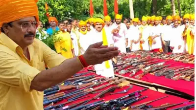 Kunda MLA Raghuraj Pratap Singh alias Raja Bhaiya organised Shastra Puja at Benti Palace