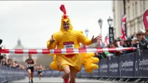 00:33 on Sunday, 26 April 2026, becoming the fastest man to complete a marathon in a full-body