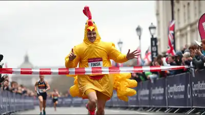 00:33 on Sunday, 26 April 2026, becoming the fastest man to complete a marathon in a full-body