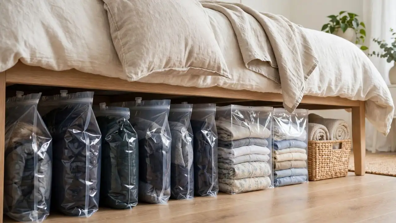 Because they reduce their size and make them easier to fit into the space under the bed, vacuum