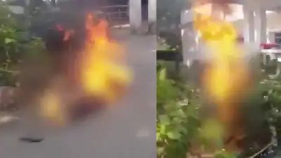 P Sudhakar, a tea stall owner in Bhimgal, attempted suicide by self-immolation at the local