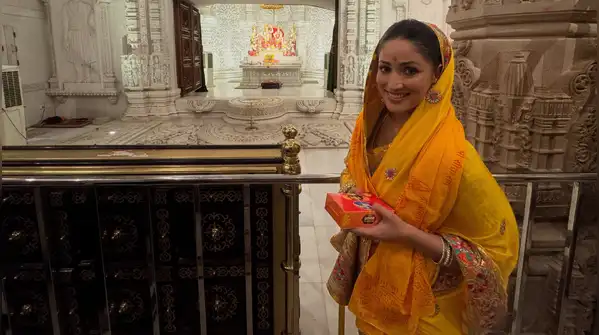 Yami Gautam’s outfit featured a stunning yellow saree during her visit to the Ayodhya Ram