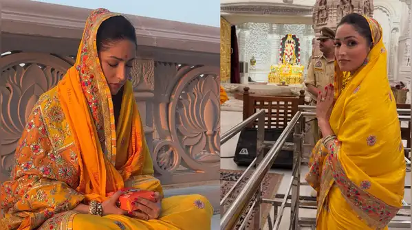 Yami Gautam’s outfit featured a stunning yellow saree during her visit to the Ayodhya Ram