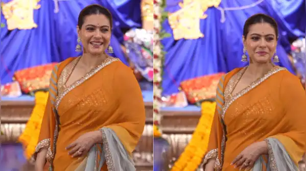 Kajol introduced understated drama during the Saptami festivities, dressed in a stunning