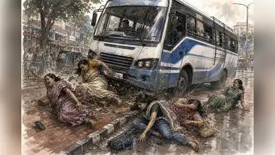 A young woman, injured when a private bus veered onto a pavement at market junction in the city