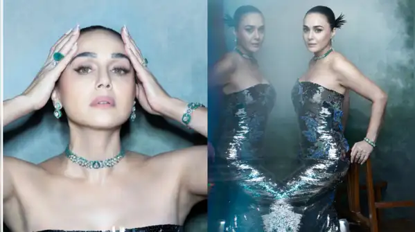With black velvet, sparkling sequins, and emerald accessories, Preity Zinta's latest photoshoot